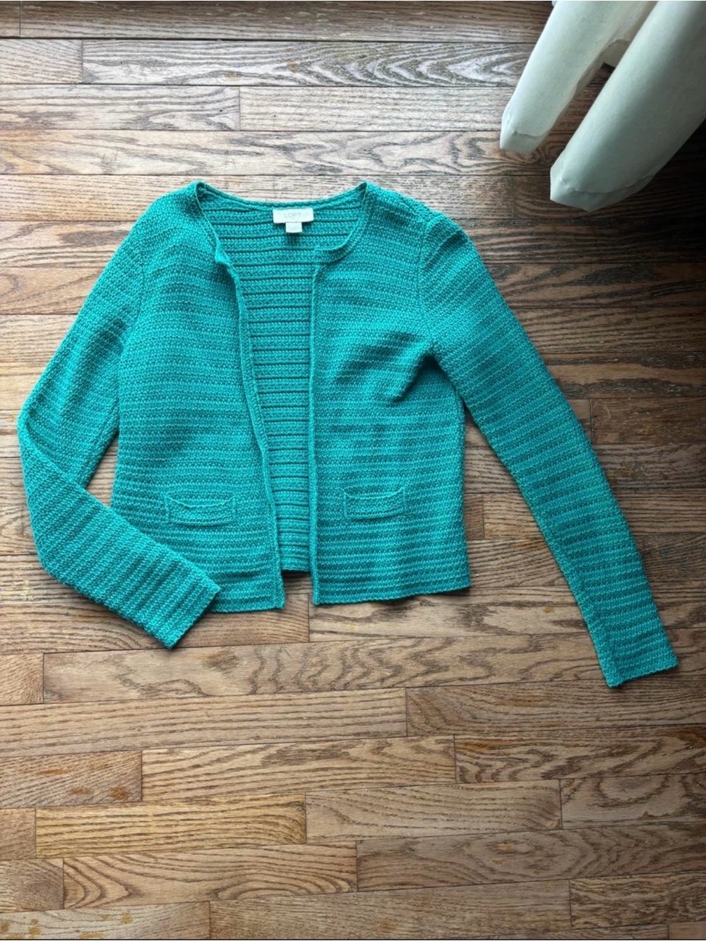 LOFT Teal Knit Open-Front Sweater Cardigan